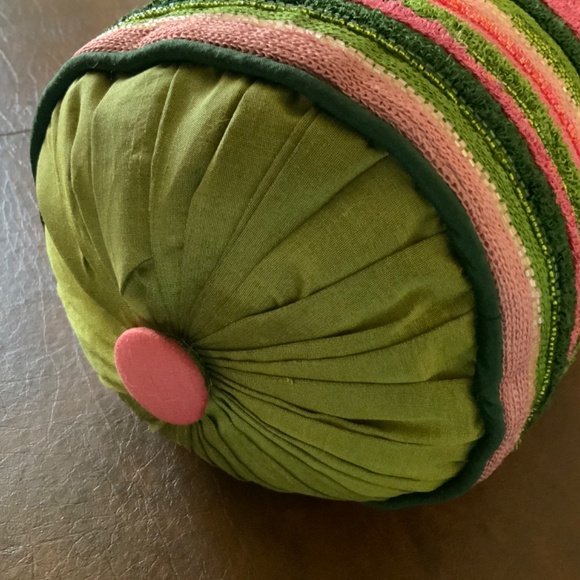 MacKenzie-Childs Really Rosy, Bolster Green and Pink Striped Pillow. Retired - Picture 2 of 8